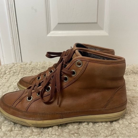 Ecco Brown Tan Leather High Top Sneakers 7.5 - Picture 4 of 8